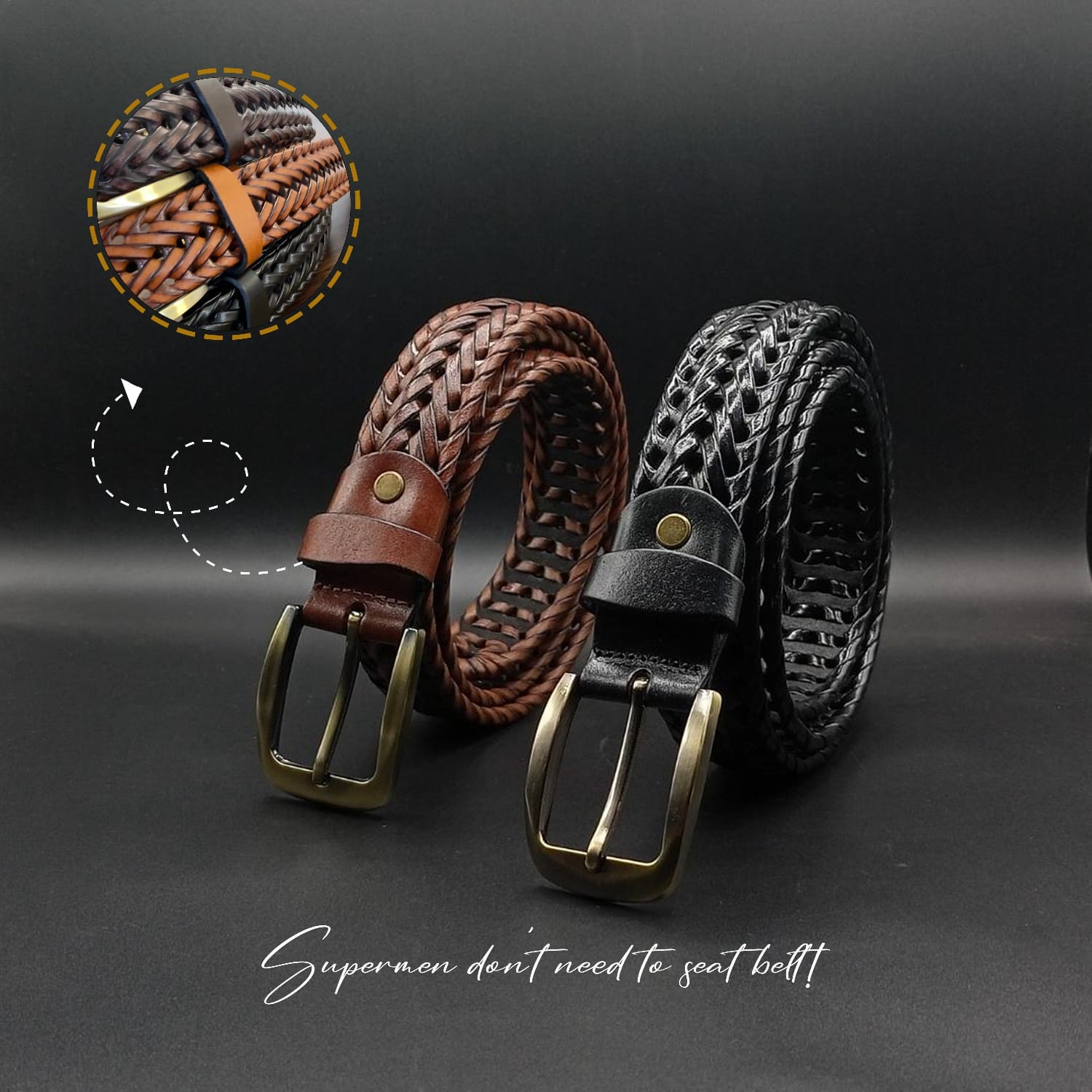 Premium Woven Leather Belt for Men – Classic Metal Buckle