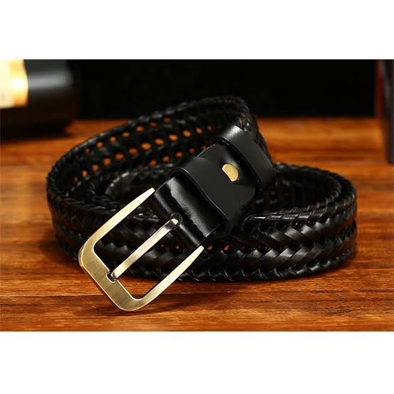 Premium Woven Leather Belt for Men – Classic Metal Buckle