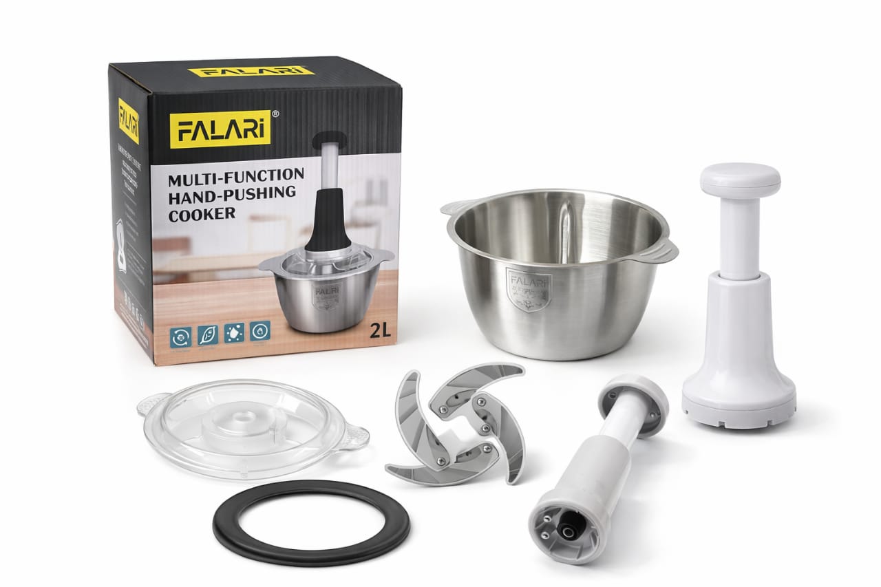Multi-Function Hand Push Chopper – Stainless Steel Bowl (2L)