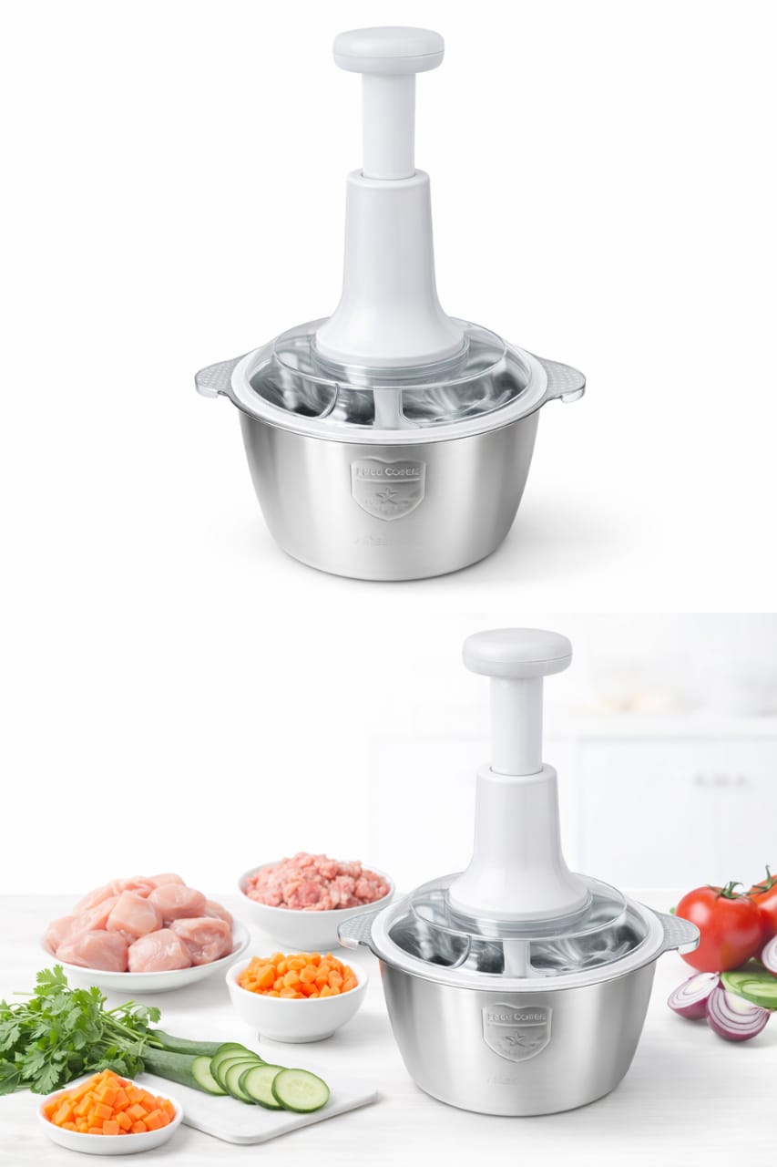 Multi-Function Hand Push Chopper – Stainless Steel Bowl (2L)