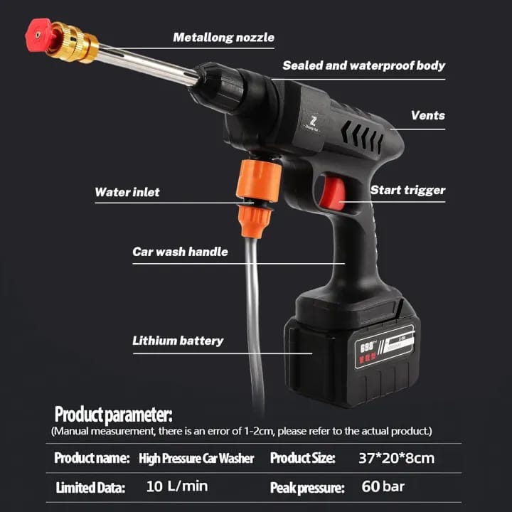 Ultimate 60 Bar High-Pressure Cordless Car Washer – Portable Cleaning Powerhouse