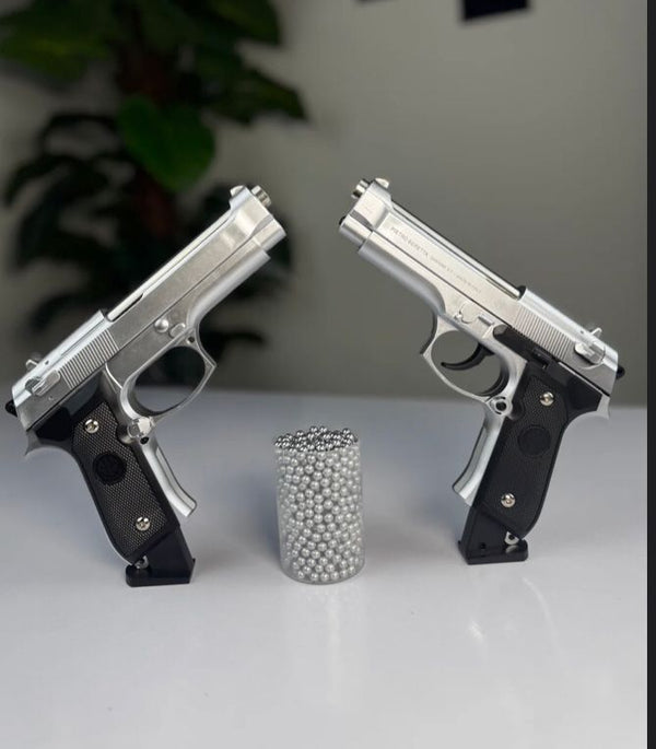 M92 Beretta Metallic Edition Airsoft Gun – Realistic Silver Toy Pistol with BB Pellets